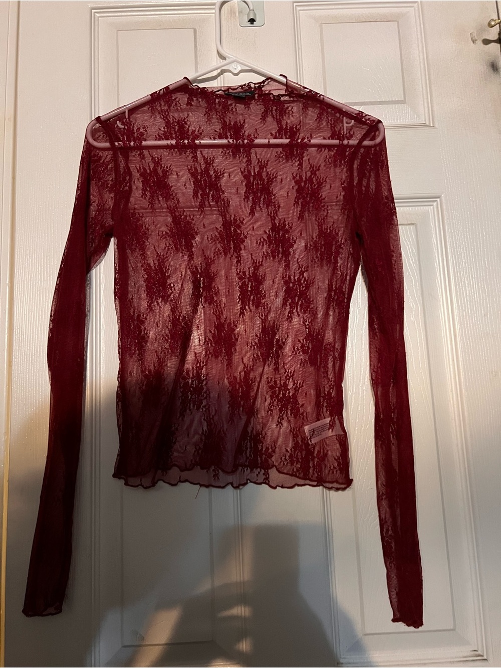 wild fable Burgundy Sheer Lace Long-Sleeve Top